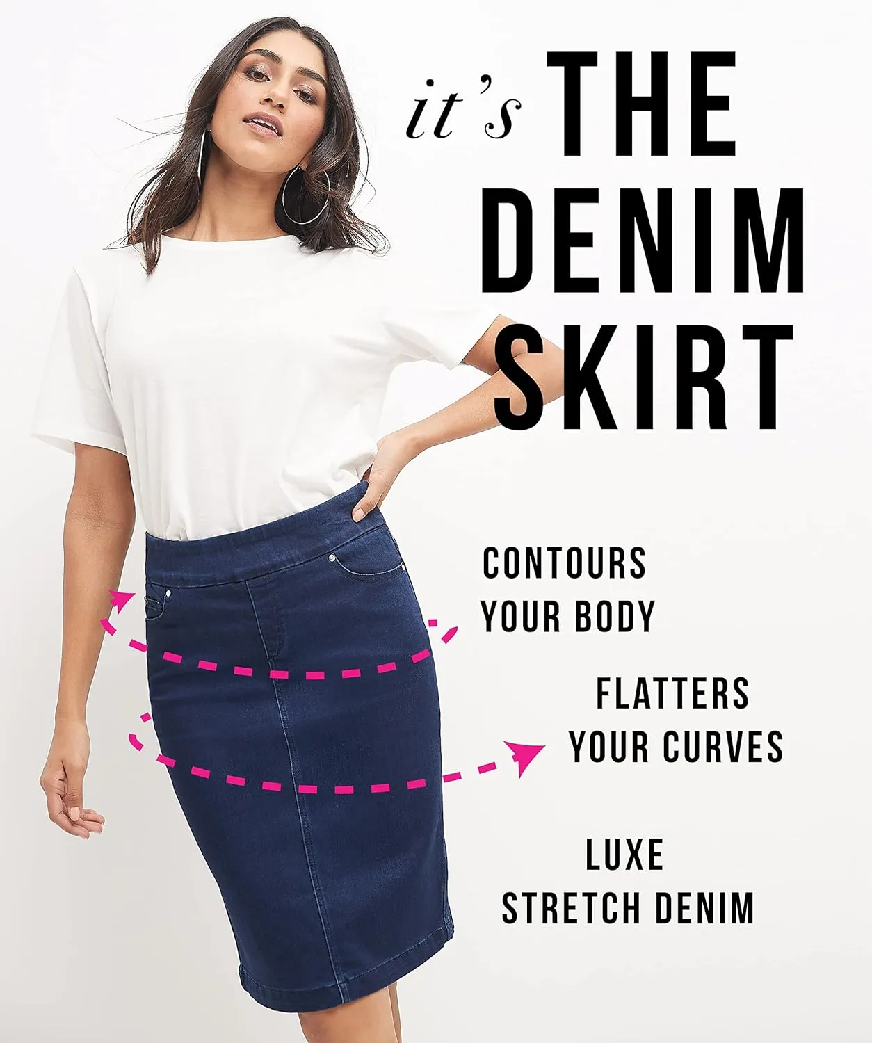 REKUCCI Women’s Ease into Comfort Pull-On Stretch Denim Skirt – Soft Jean Fabric, Flattering Slim Fit, All-Day Comfort