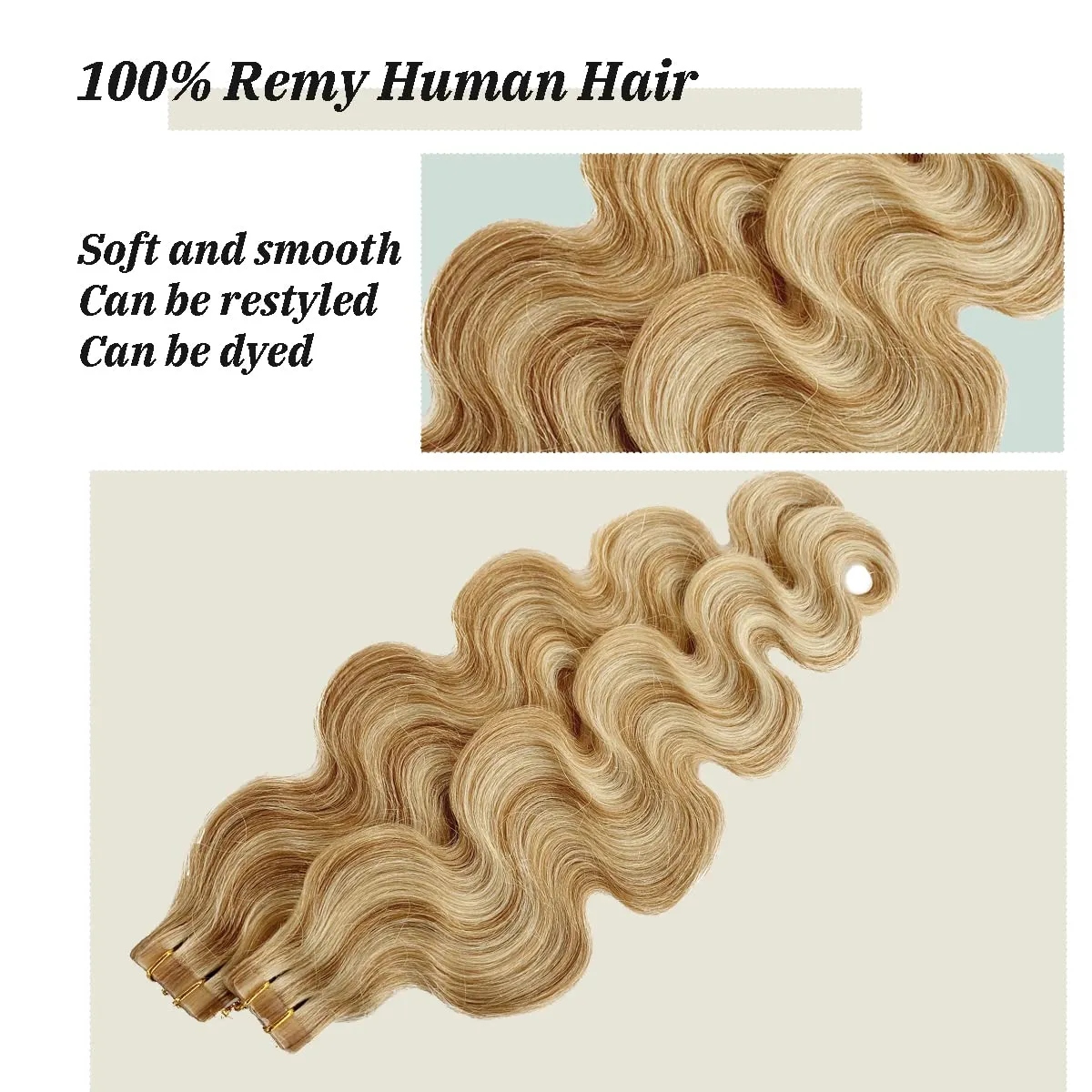 Remy Hair Extensions Strawberry Blonde to Bleach Blonde Tape ins Extensions 30grams/20pcs Soft Straight Fine Blonde Highlights Tape-in Remy Human Hair Pieces(#27/613, 16")
