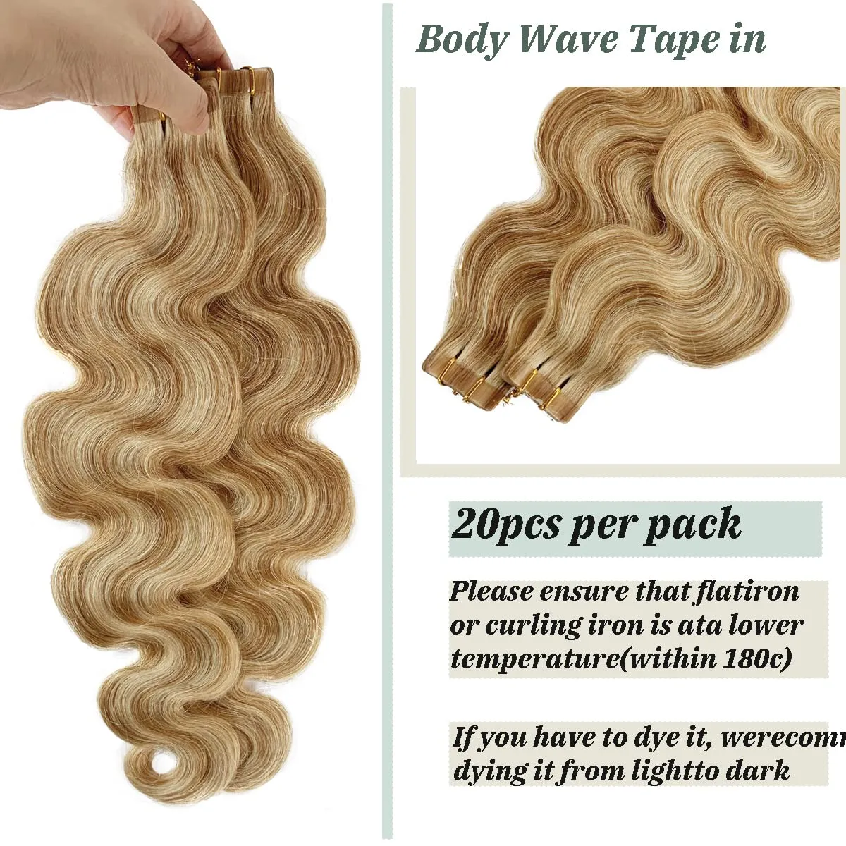 Remy Hair Extensions Strawberry Blonde to Bleach Blonde Tape ins Extensions 30grams/20pcs Soft Straight Fine Blonde Highlights Tape-in Remy Human Hair Pieces(#27/613, 16")