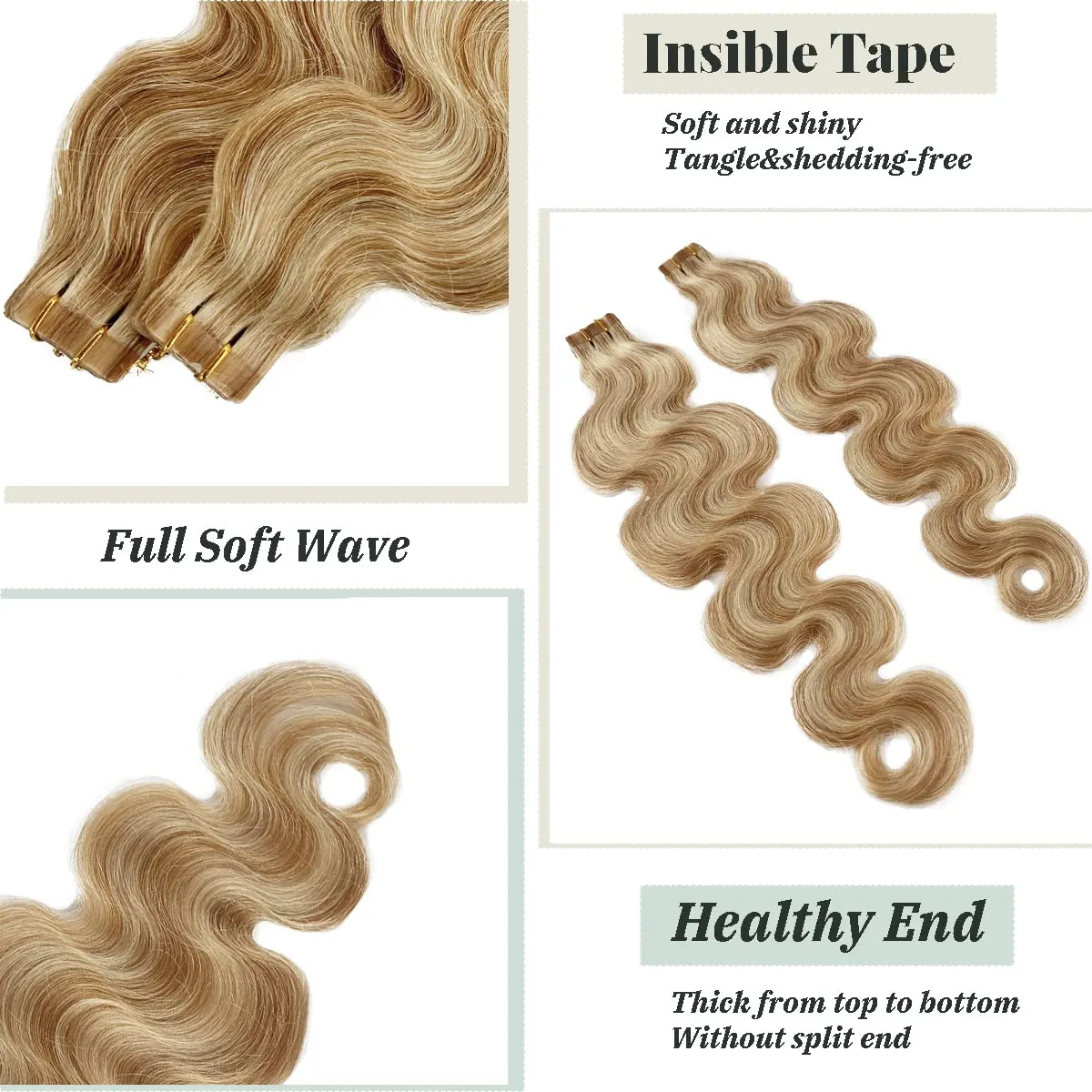 Remy Hair Extensions Strawberry Blonde to Bleach Blonde Tape ins Extensions 30grams/20pcs Soft Straight Fine Blonde Highlights Tape-in Remy Human Hair Pieces(#27/613, 16")