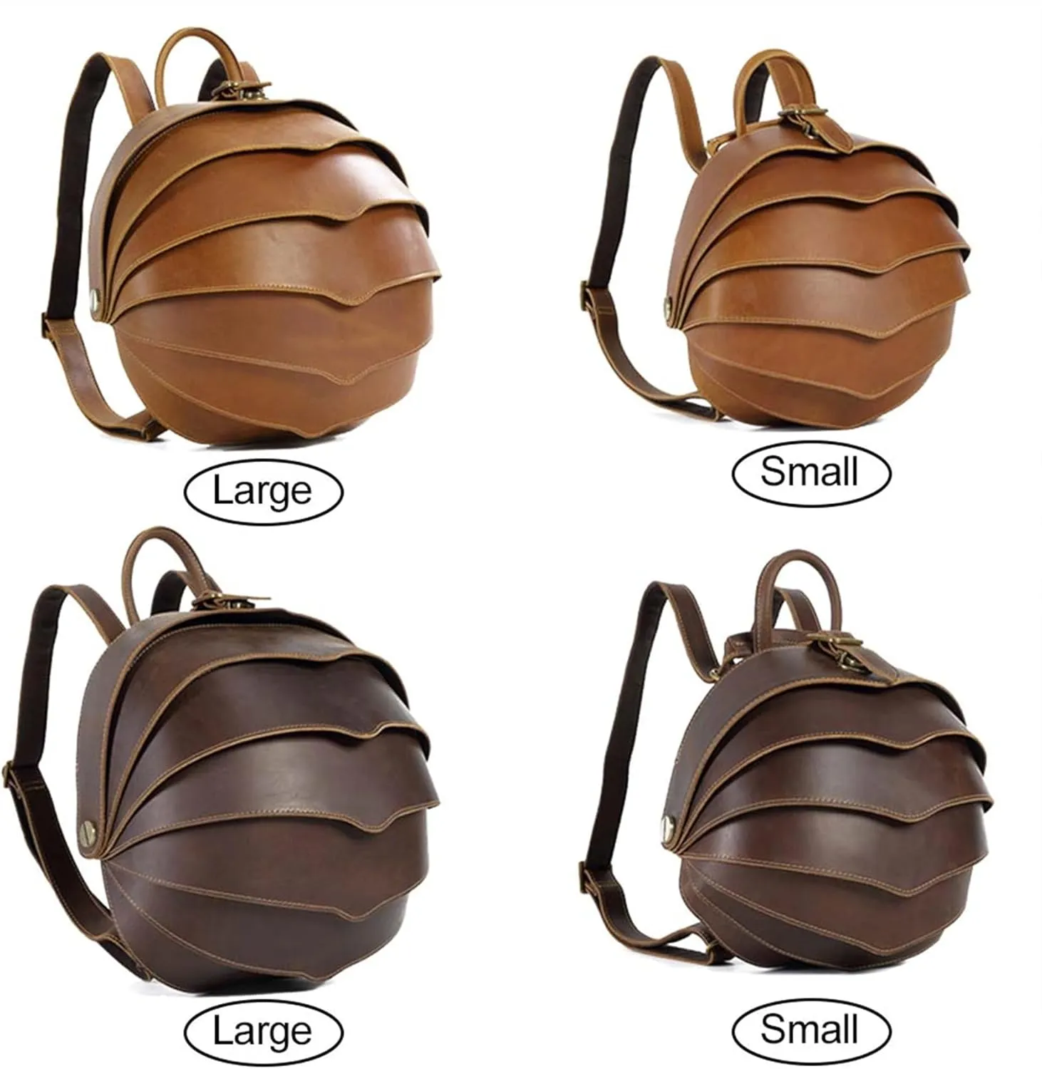 Retro Personalization genuine leather backpack Beetle shape men leather backpack (Large Coffee)