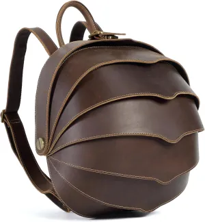 Retro Personalization genuine leather backpack Beetle shape men leather backpack (Large Coffee)