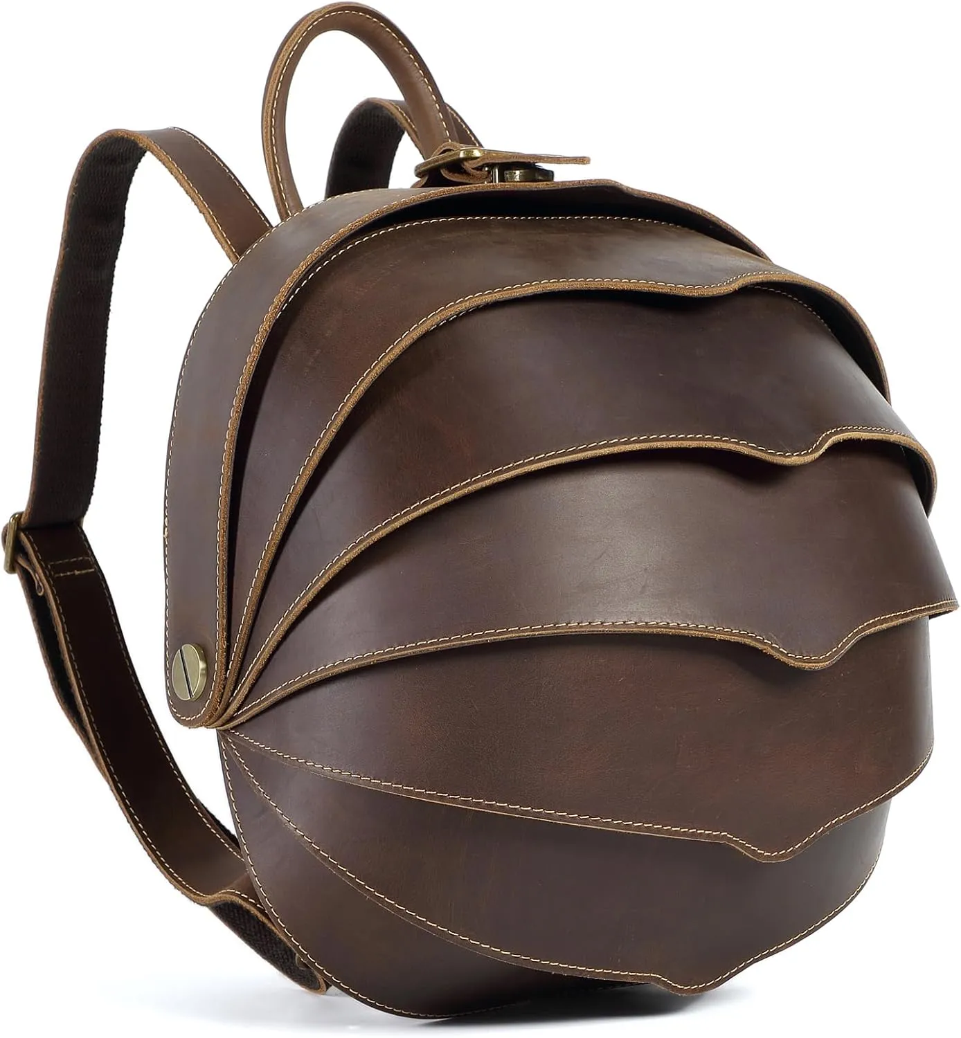 Retro Personalization genuine leather backpack Beetle shape men leather backpack (Large Coffee)