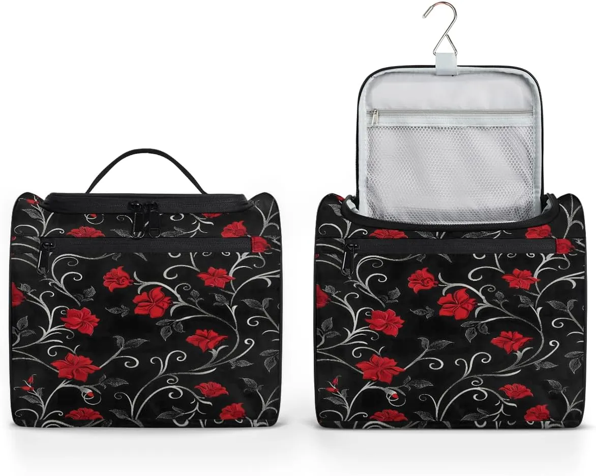 Retro Rad Floral Travel Toiletry Bag for Men and Women, Large Hanging Makeup Bag Organizer Toiletries Bag for Travel, Cosmetic Bag with Handle
