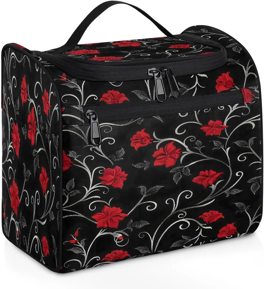 Retro Rad Floral Travel Toiletry Bag for Men and Women, Large Hanging Makeup Bag Organizer Toiletries Bag for Travel, Cosmetic Bag with Handle