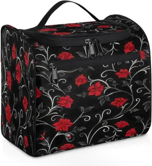 Retro Rad Floral Travel Toiletry Bag for Men and Women, Large Hanging Makeup Bag Organizer Toiletries Bag for Travel, Cosmetic Bag with Handle
