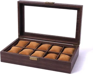 Retro Wood Grain Leather Watch Storage Box Multiple Watch Boxes Watch Mechanical Watch Jewelry Box Home Large Capacity(10 Slots)