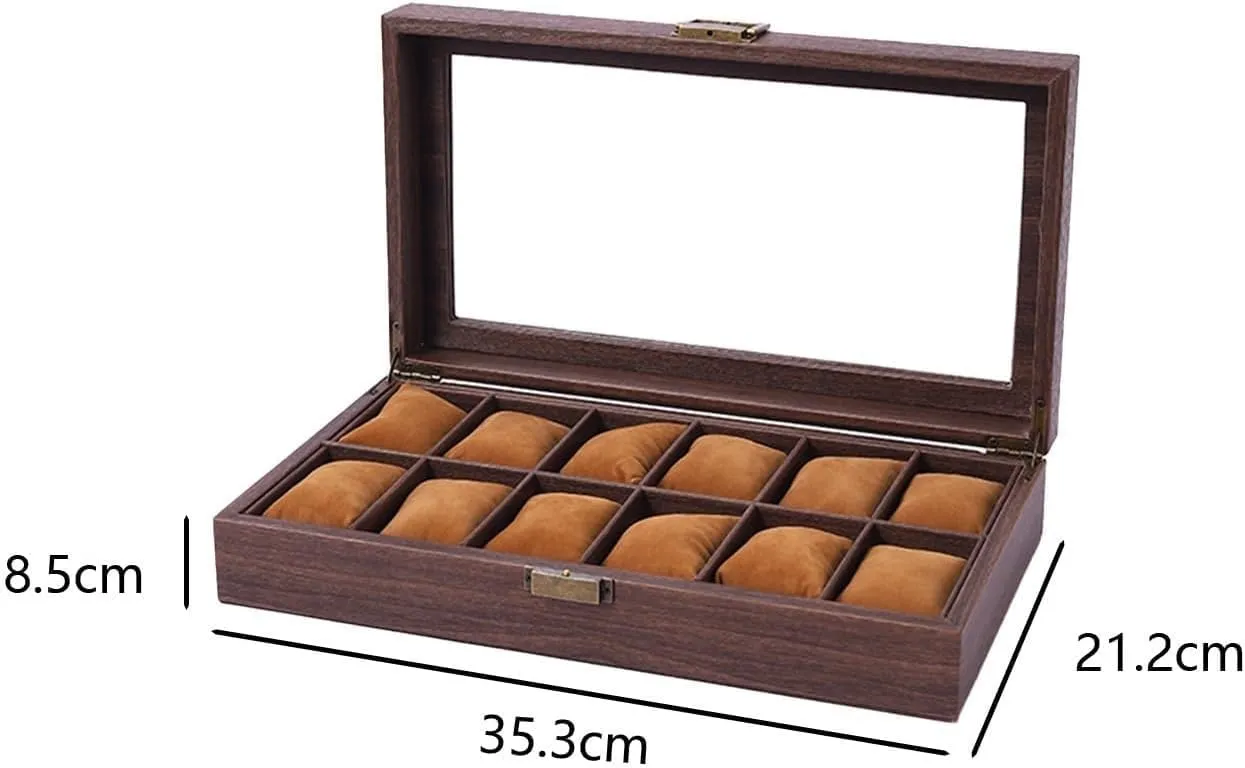 Retro Wood Grain Leather Watch Storage Box Multiple Watch Boxes Watch Mechanical Watch Jewelry Box Home Large Capacity(10 Slots)