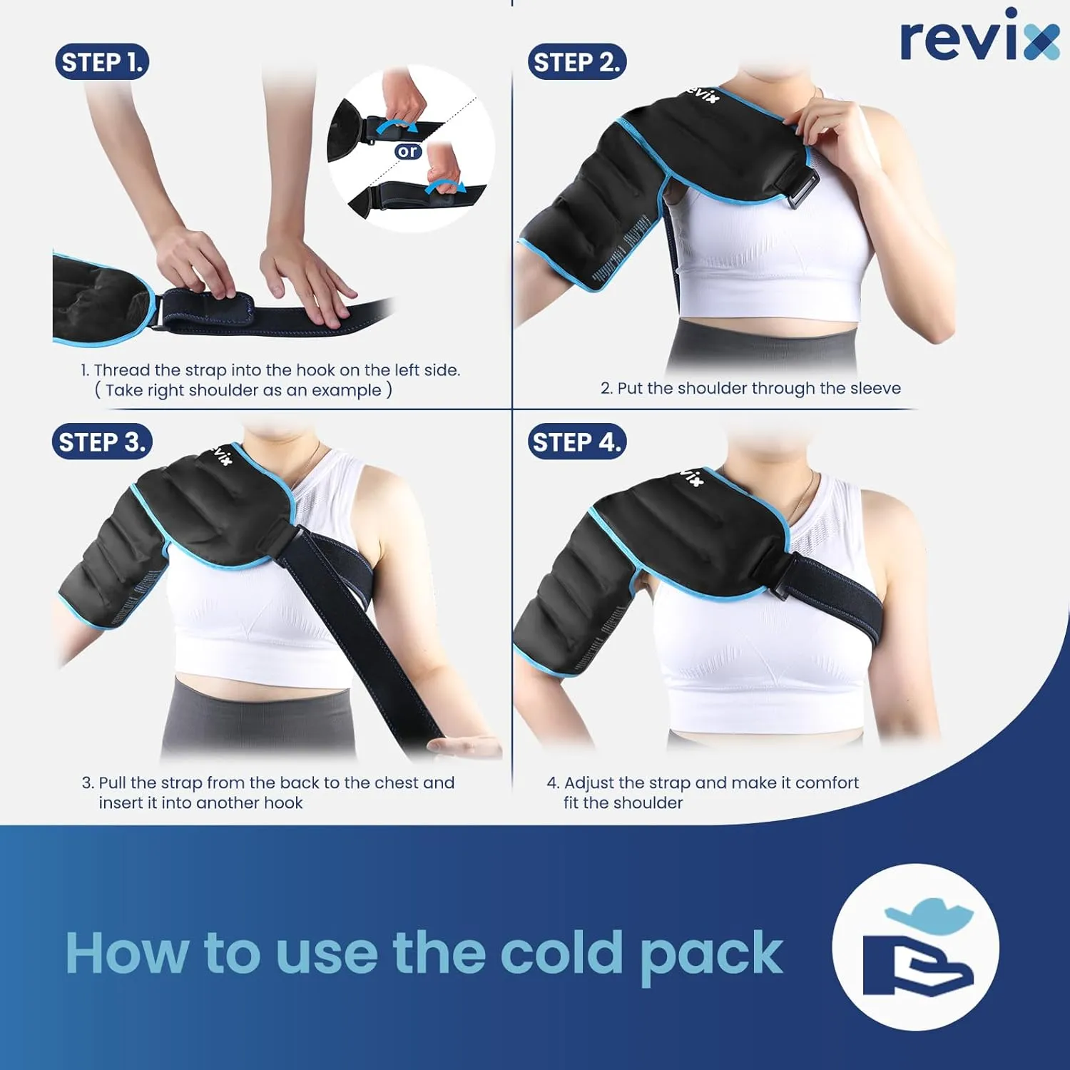 REVIX 3D Sewing Shoulder Ice Pack Wrap for Better Snug Fit and Putting on, Ice Packs for Shoulder Injuries Reusable, Hot & Cold Compress for Pain Relief, Swelling, Tendonitis & Surgery Recovery