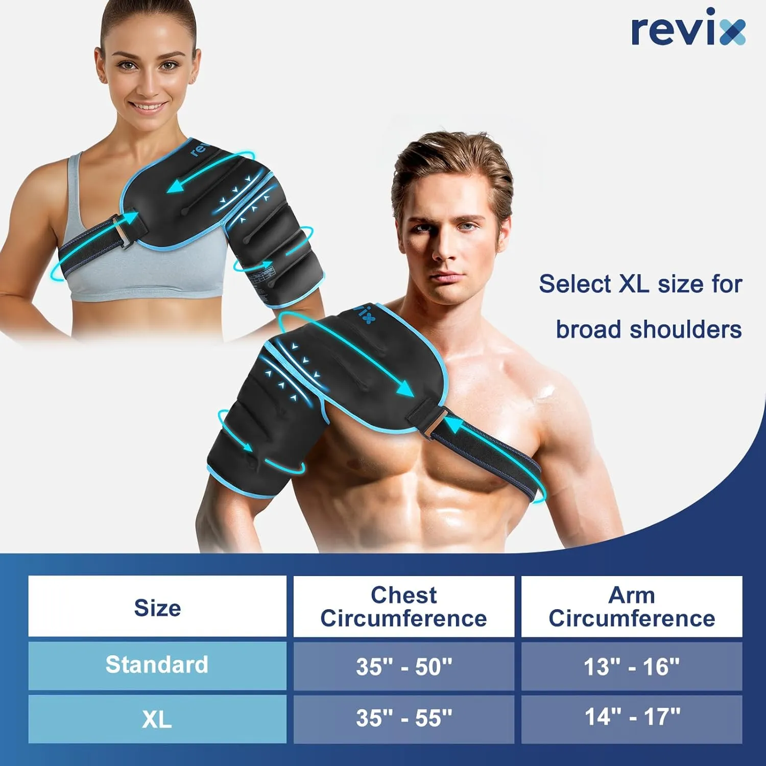 REVIX 3D Sewing Shoulder Ice Pack Wrap for Better Snug Fit and Putting on, Ice Packs for Shoulder Injuries Reusable, Hot & Cold Compress for Pain Relief, Swelling, Tendonitis & Surgery Recovery