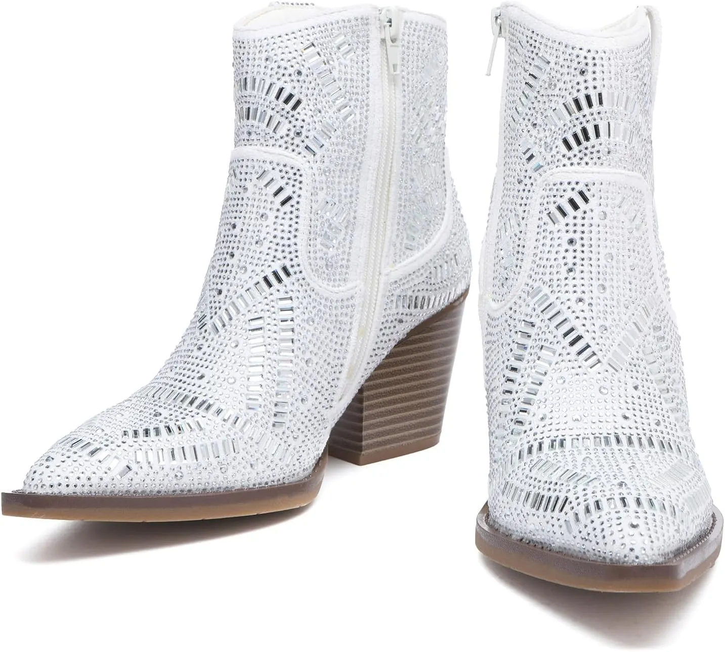 Rhinestone Boots for Women Black Diamonds Cowboy Boots Silver Cowgirl Boots Sparkly Pink Shoes Glitter Red Short Shoes Elegante Wide Mid Calf Ankle & Bootie