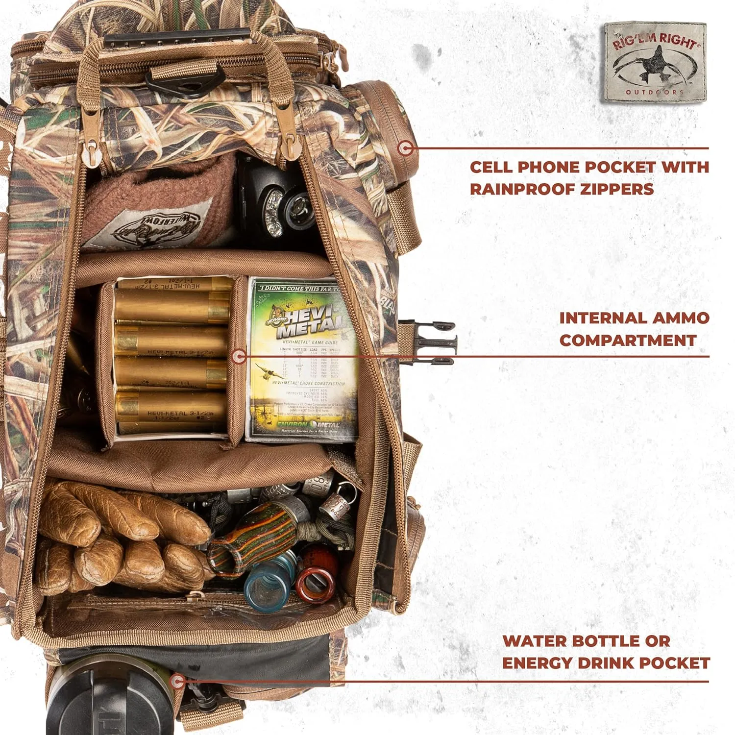 Rig'Em Right Waterfowl Standard Shell Shocker Duck Hunting Blind Bag with Sunglasses Case, Drink Holder, Ammo Compartment and More