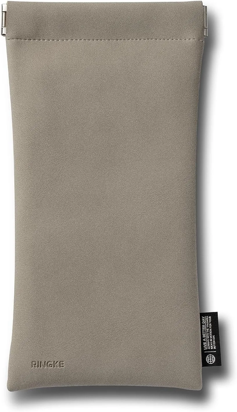 Ringke One Touch Pouch, [Easy to Open and Close] Multipurpose Pencil Pouch for Pens, Cables, Glasses, Universal Wireless Ear Buds, Durable Water-Resistant PU Leather - Stone Gray
