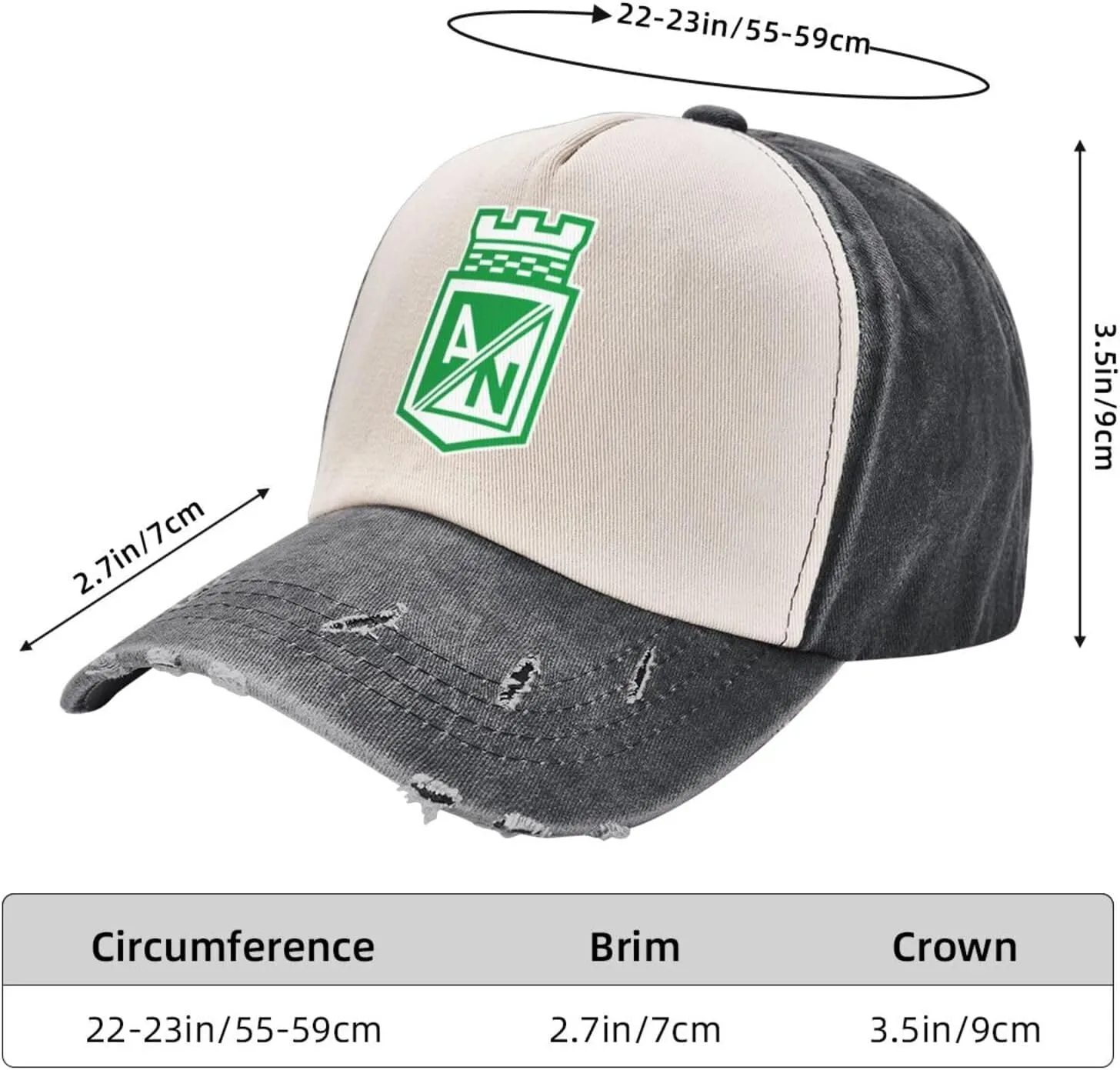 Rionegro Águilas Washed Cowboy Baseball Cap Denim Hat Snapback Hat Black and White Cap for Men Women