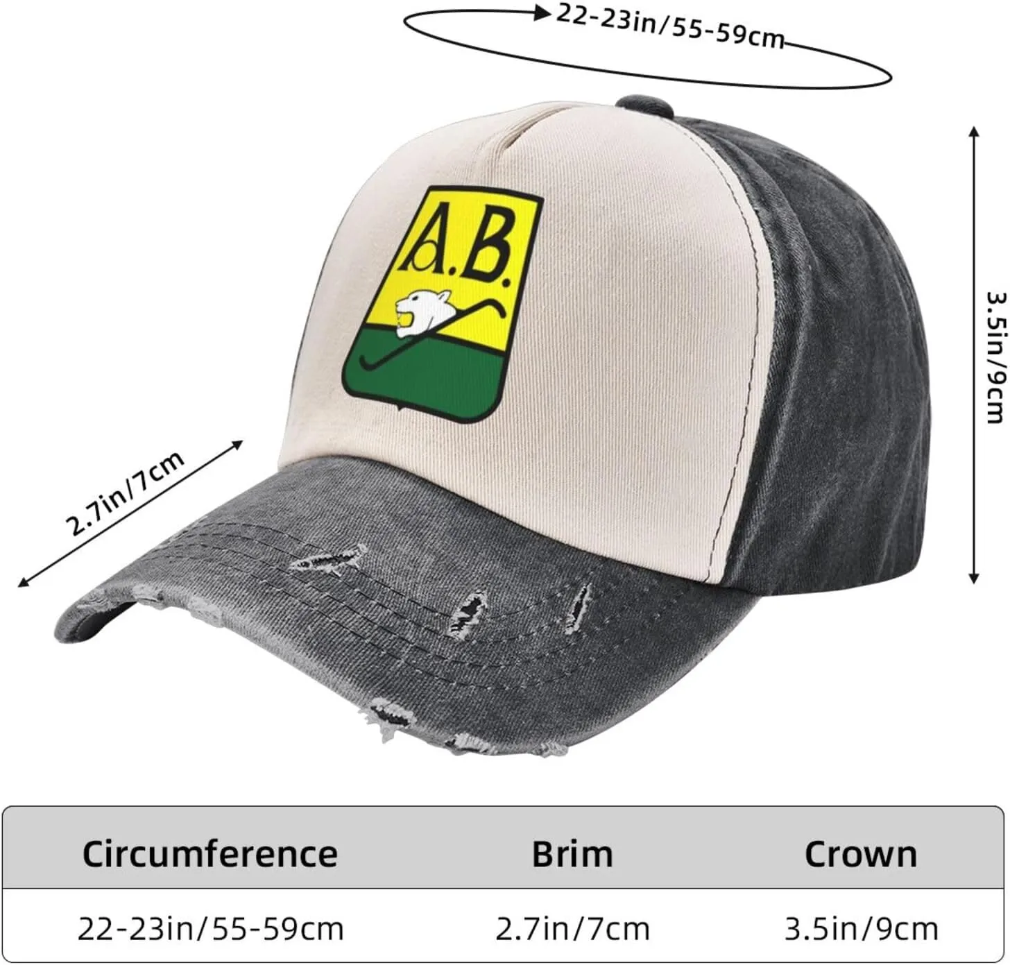 Rionegro Águilas Washed Cowboy Baseball Cap Denim Hat Snapback Hat Black and White Cap for Men Women