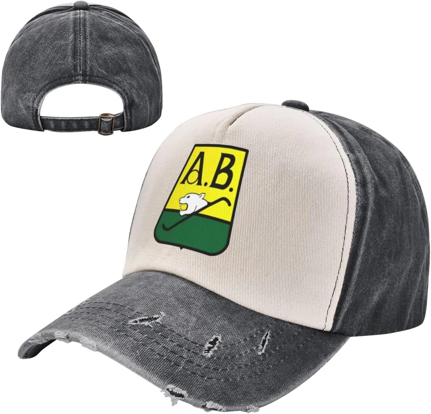 Rionegro Águilas Washed Cowboy Baseball Cap Denim Hat Snapback Hat Black and White Cap for Men Women