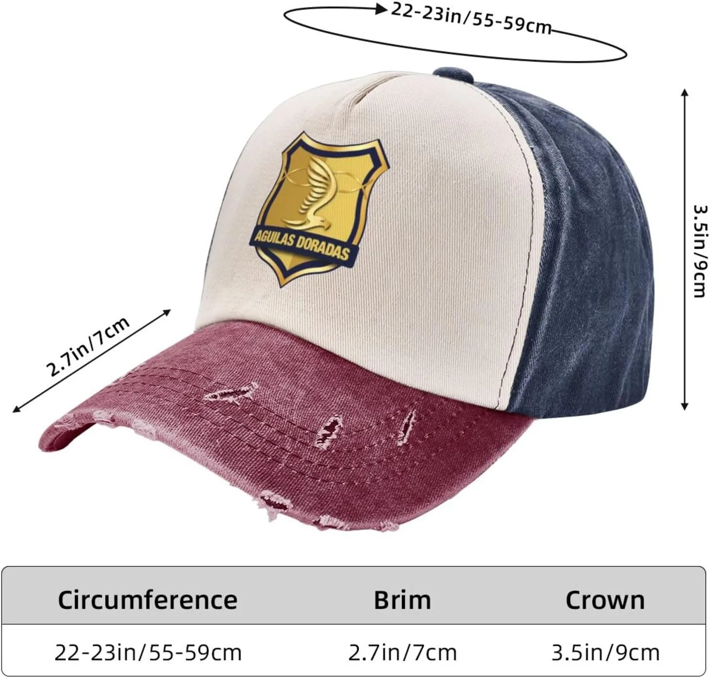 Rionegro Águilas Washed Cowboy Baseball Cap Denim Hat Snapback Hat Navy and Red Cap for Men Women