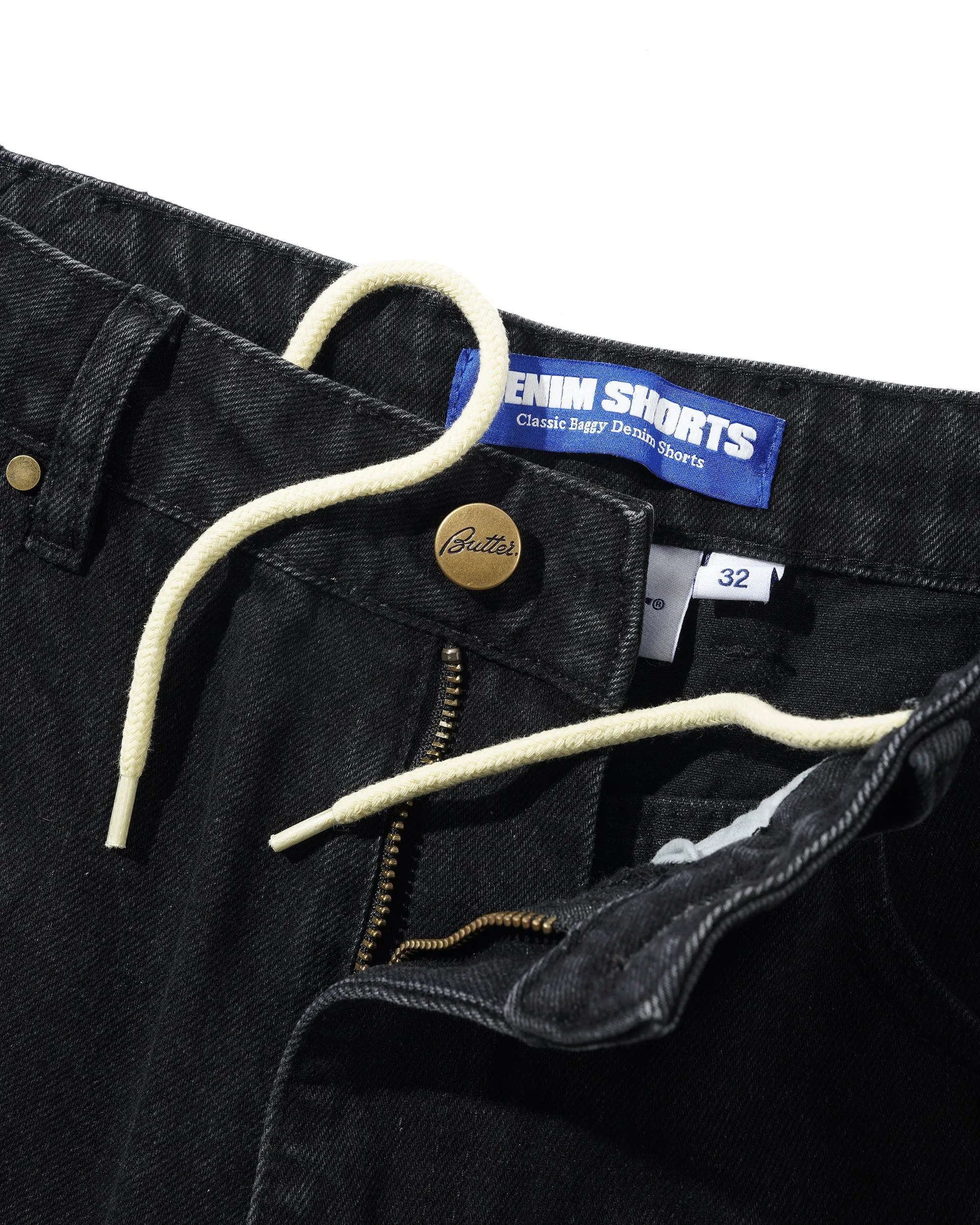 Rivet Denim Shorts, Washed Black
