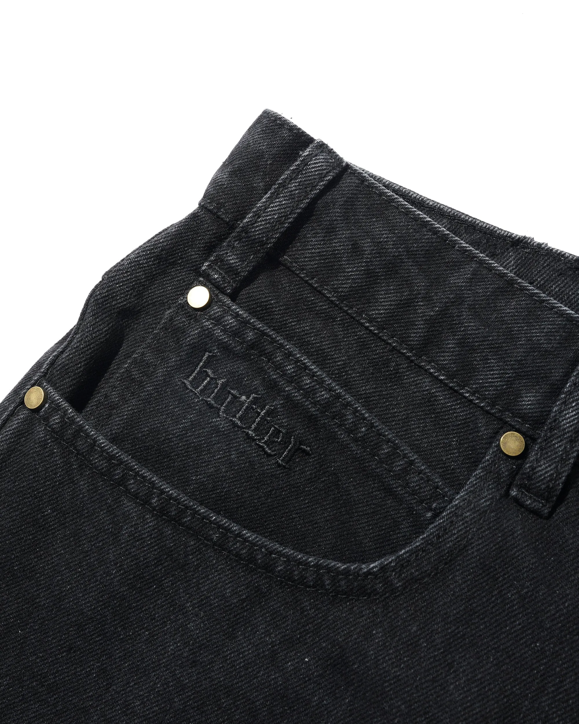 Rivet Denim Shorts, Washed Black
