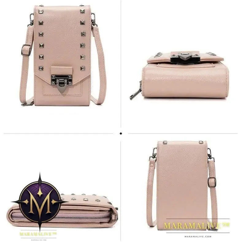 Rivet Design Shoulder Bags Mobile Phone Handbag Solid Color Crossbody Bags Women