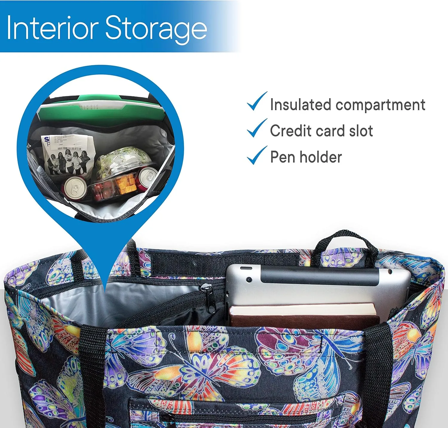 RMS Walker Bag with Soft Cooler - Water Resistant Tote with Temperature Controlled Thermal Compartment, Universal Fit for Walkers, Scooters or Rollator Walkers (Vivid Butterfly)