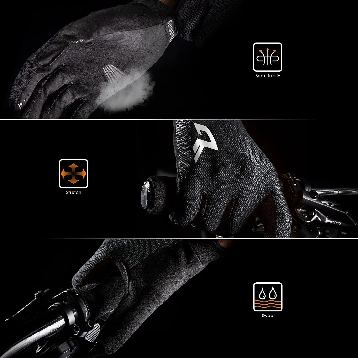 Roaming Mountain Bike Gloves for Dirty Bike BMX Trail Cross Racing Improve Control and Bar Feel