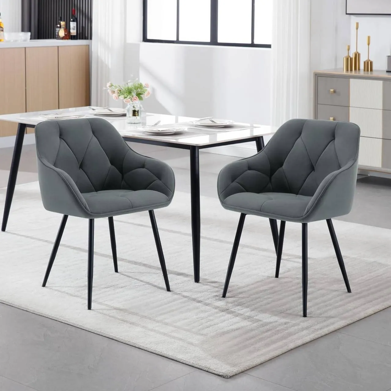 Rootz Dining Chair Set - Upholstered Chair - Velvet Dining Chairs - Robust Metal Legs - Ergonomic Design - 56cm x 83.5cm x 53cm
