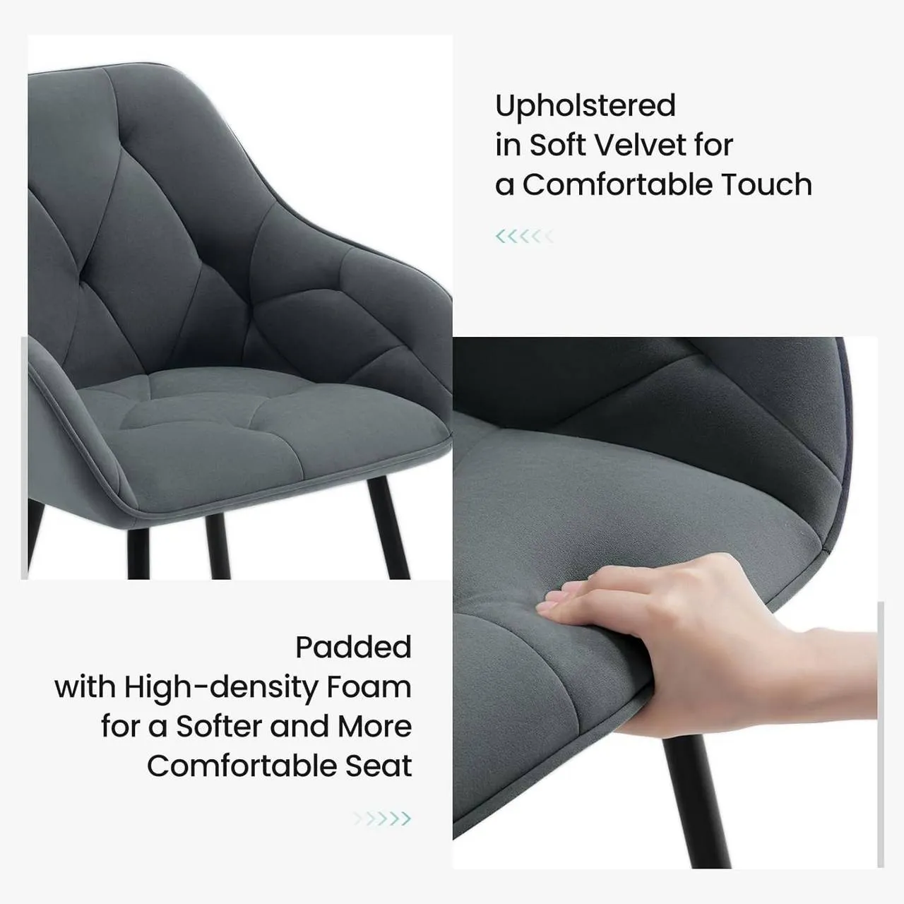 Rootz Dining Chair Set - Upholstered Chair - Velvet Dining Chairs - Robust Metal Legs - Ergonomic Design - 56cm x 83.5cm x 53cm
