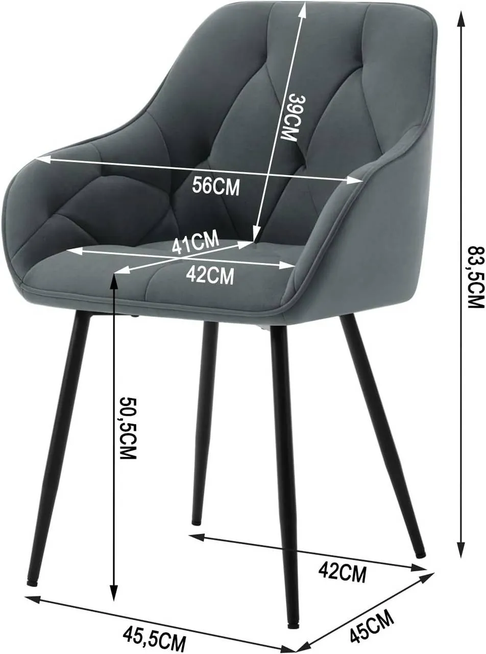 Rootz Dining Chair Set - Upholstered Chair - Velvet Dining Chairs - Robust Metal Legs - Ergonomic Design - 56cm x 83.5cm x 53cm