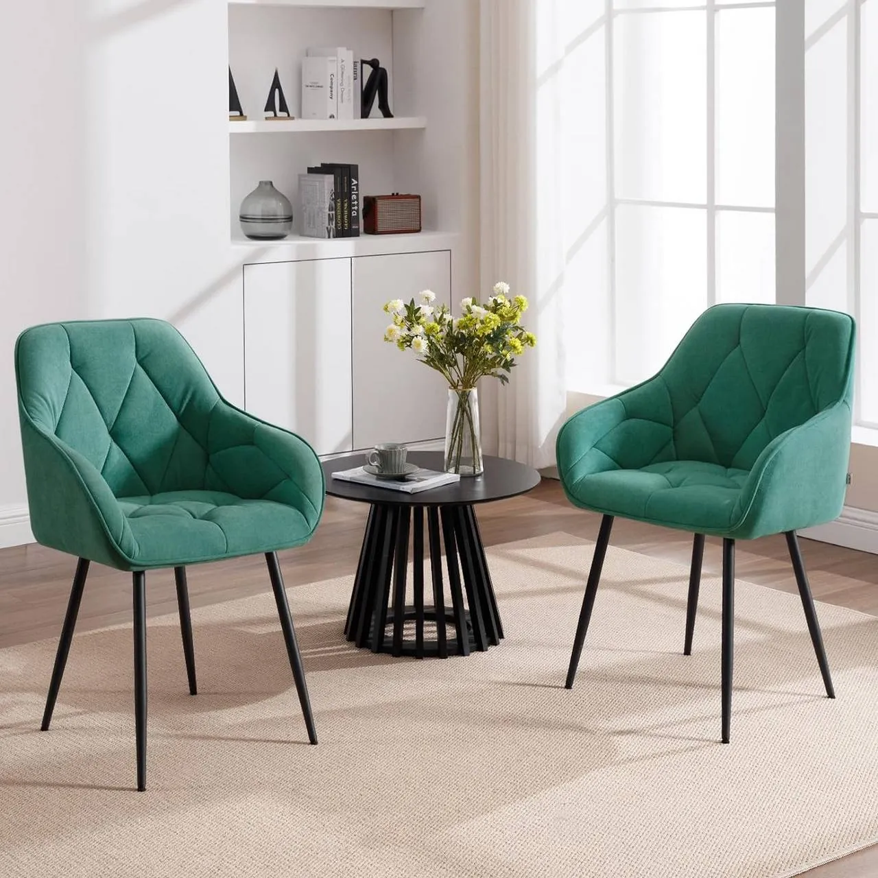 Rootz Dining Chair - Velvet Armchair - Metal Legs - Ergonomic Design - 56cm x 83.5cm x 53cm - 150kg Capacity