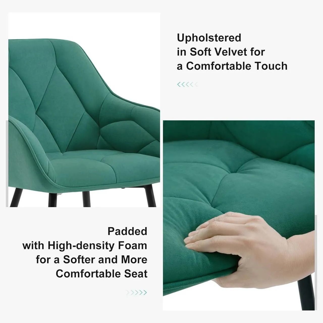 Rootz Dining Chair - Velvet Armchair - Metal Legs - Ergonomic Design - 56cm x 83.5cm x 53cm - 150kg Capacity