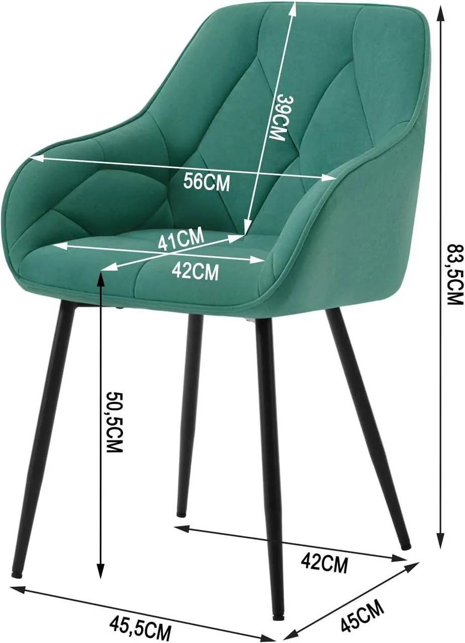 Rootz Dining Chair - Velvet Armchair - Metal Legs - Ergonomic Design - 56cm x 83.5cm x 53cm - 150kg Capacity