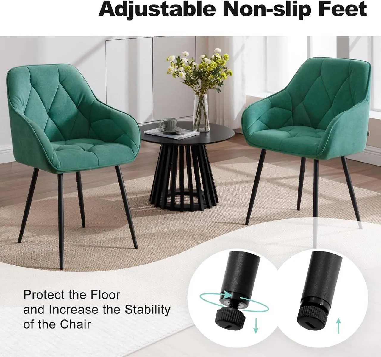Rootz Dining Chair - Velvet Armchair - Metal Legs - Ergonomic Design - 56cm x 83.5cm x 53cm - 150kg Capacity