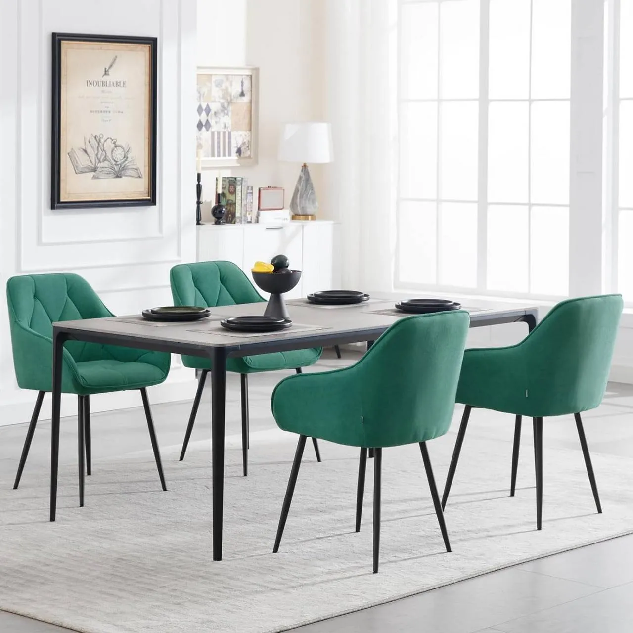Rootz Dining Chair - Velvet Armchair - Metal Legs - Ergonomic Design - 56cm x 83.5cm x 53cm - 150kg Capacity