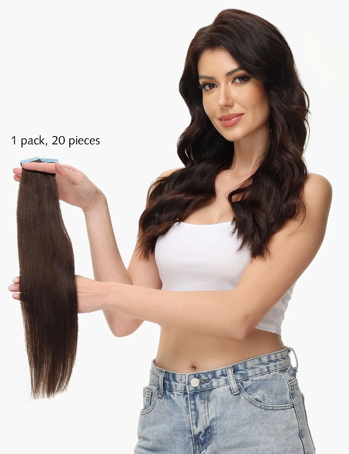 ROSEBUD Tape in Hair Extensions REMY Human Hair, Secure Skin Weft Hair Extensions Seamless 40g/Pack 20Pcs 10 Inch Medium Brown