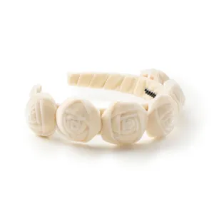 Rosette Velvet Headband - Cream | Elegant Soft Velvet Accessory with Hand-Crafted Rosettes | Comfortable & Secure Fit with Rubberized Teeth | Perfect for Special Occasions & Everyday Wear