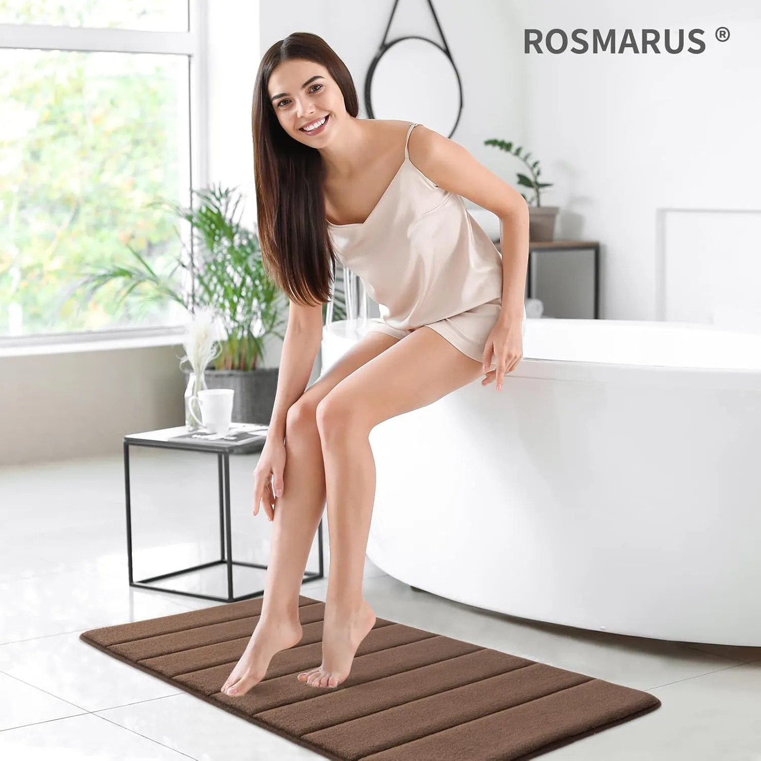 ROSMARUS Memory Foam Bath Mat - 20' x 32', Water Absorbent Shower Mat, Thick Bath Rugs with PVC Backing, Ultra Soft Bathroom Rugs for Floor & Tub, Brown