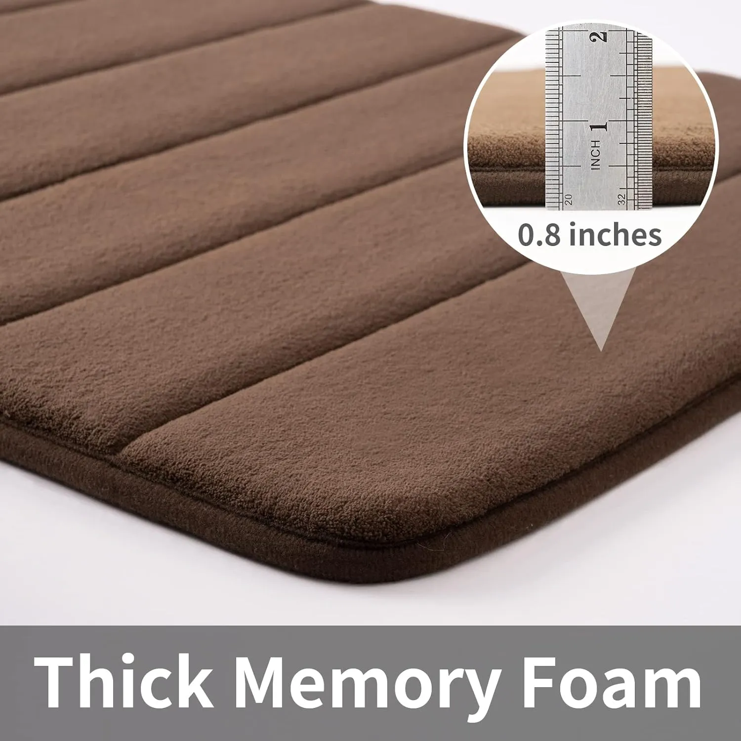 ROSMARUS Memory Foam Bath Mat - 20' x 32', Water Absorbent Shower Mat, Thick Bath Rugs with PVC Backing, Ultra Soft Bathroom Rugs for Floor & Tub, Brown
