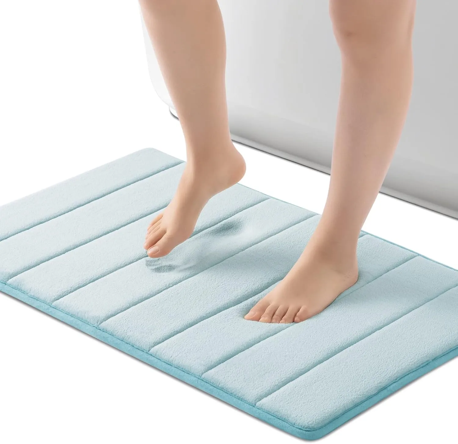 ROSMARUS Memory Foam Bath Mat - 20' x 32', Water Absorbent Shower Mat, Thick Non Slip Bath Rugs with PVC Backing, Ultra Soft for Bathroom Floor & Tub, Aqua Blue