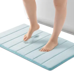 ROSMARUS Memory Foam Bath Mat - 20' x 32', Water Absorbent Shower Mat, Thick Non Slip Bath Rugs with PVC Backing, Ultra Soft for Bathroom Floor & Tub, Aqua Blue