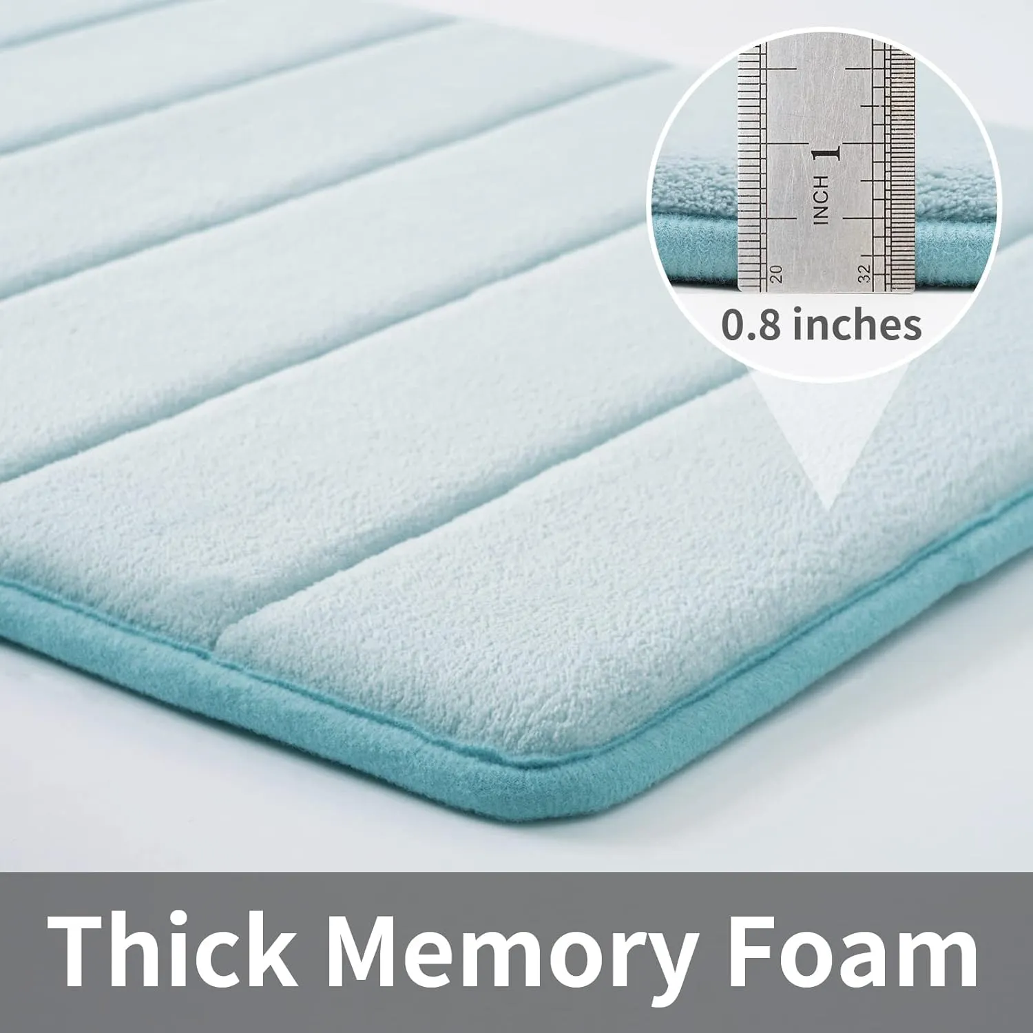 ROSMARUS Memory Foam Bath Mat - 20' x 32', Water Absorbent Shower Mat, Thick Non Slip Bath Rugs with PVC Backing, Ultra Soft for Bathroom Floor & Tub, Aqua Blue