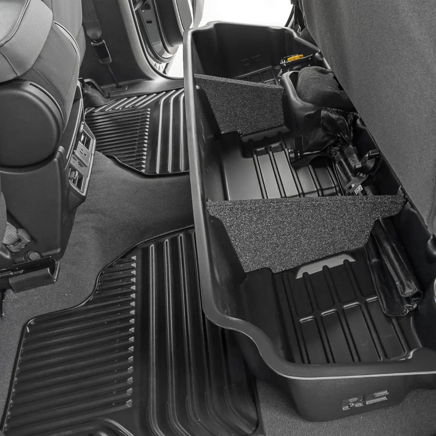 Rough Country Under Seat Storage for Chevy Silverado 1500 (2019-2025) & 2500HD/3500HD (2020-2025) Double Cab - Custom-Fit, Durable, Anti-Skid Thermoplastic