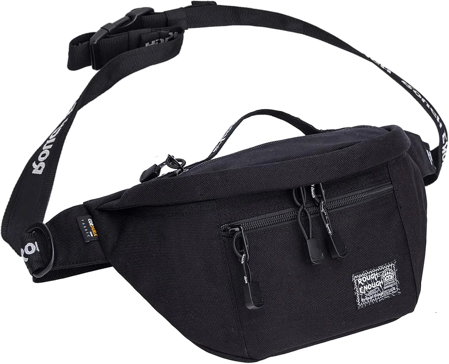 Rough Enough Tactical Fanny Pack for Men Lightweight Waterproof Waist Bag Crossbody for Fishing Hiking Dog Walking (Black)