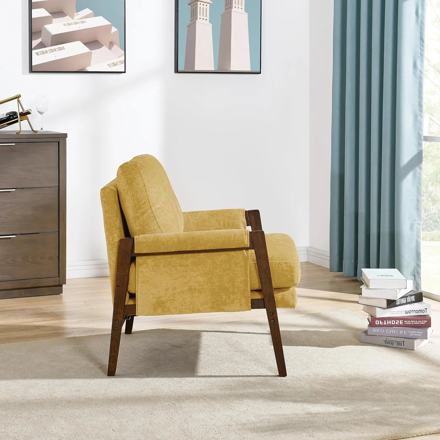 Roundhill Furniture Kelly Mid-Century Modern Velvet Accent Armchair, Yellow