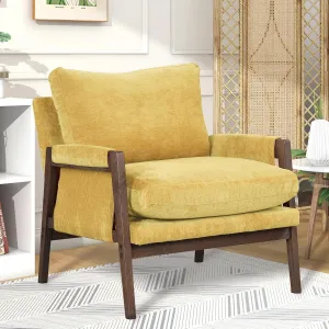 Roundhill Furniture Kelly Mid-Century Modern Velvet Accent Armchair, Yellow