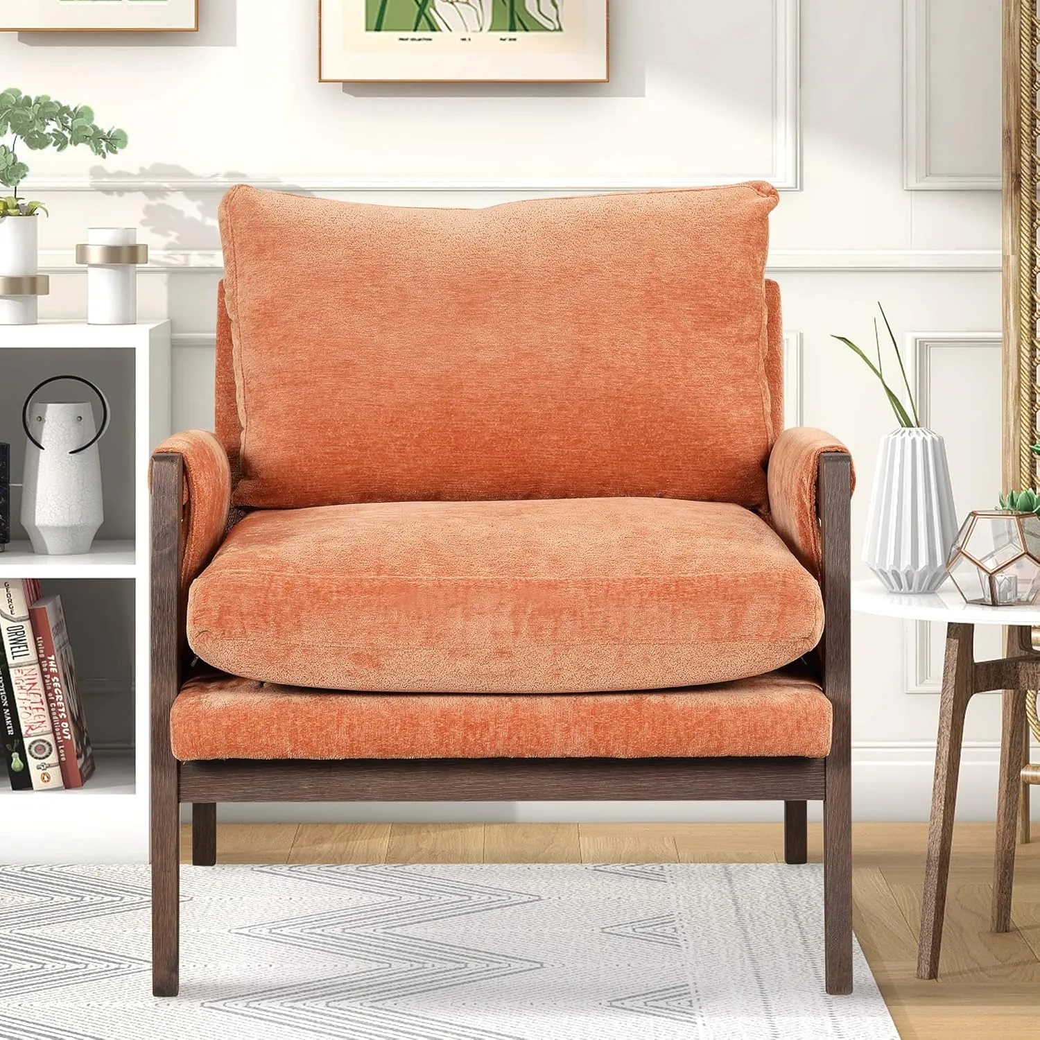 Roundhill Furniture Kelly Velvet Accent Armchair, Orange