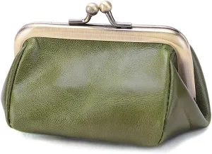 ROUROU Genuine Leather Clutch Bag for Women Kiss Lock Wallet Retro Coin Purse Coin Organizer Cute Purse