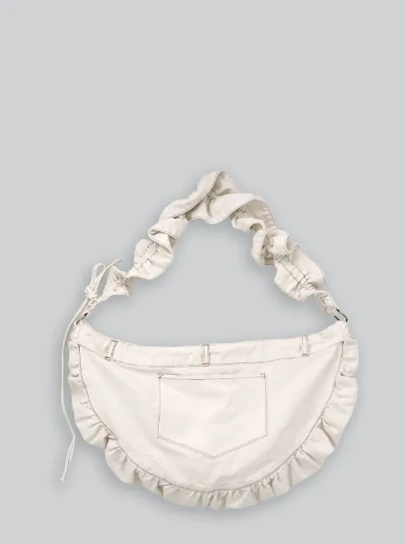 Ruffle Denim Crossbody Bag - Cream