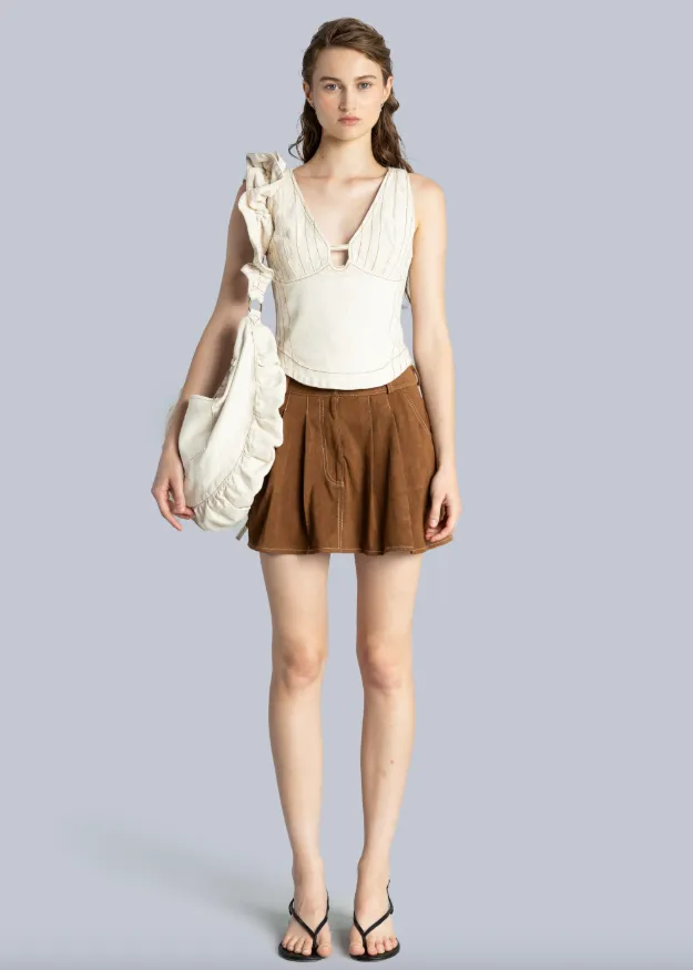 Ruffle Denim Crossbody Bag - Cream