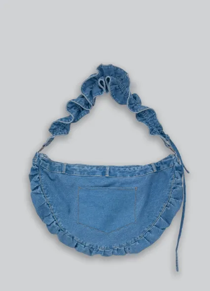 Ruffle Denim Crossbody Bag - Light Wash